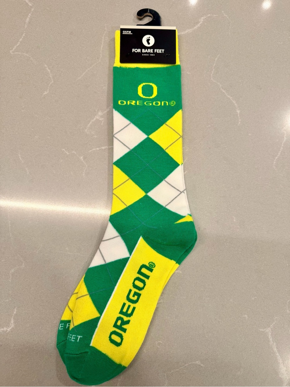 For Bare Feet Oregon Ducks Argyle Crew Socks - Green/Yellow/White - OSFM